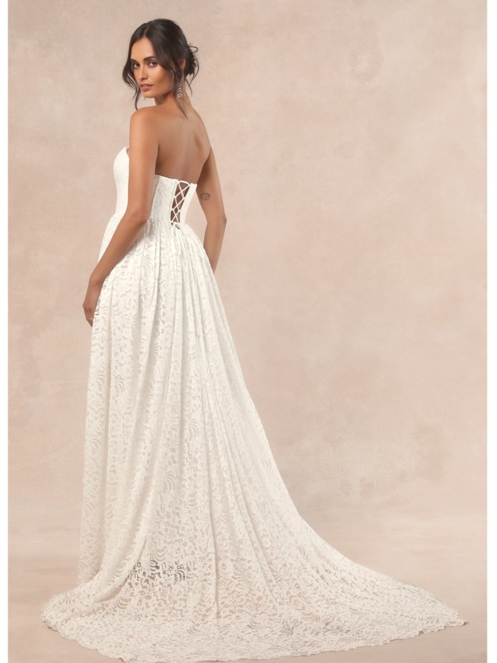 Shiori White Lace Bustier Basque Waist Strapless Maxi Dress XS